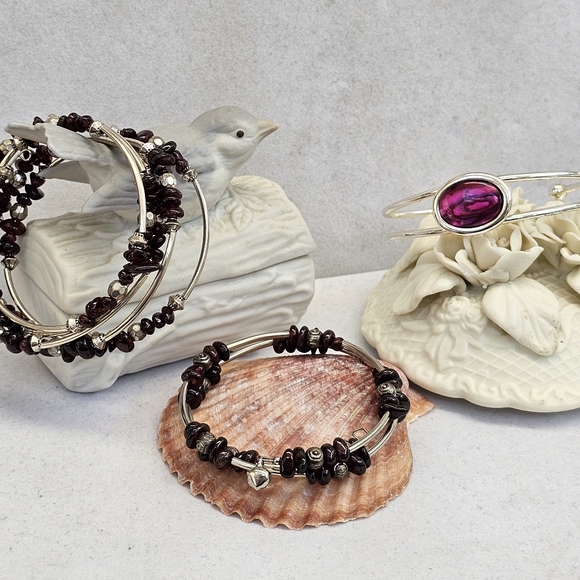 Jewelry - SET! Natural Garnet Bracelets and Red Abalone Bracelet Expandable Sizing (SET)